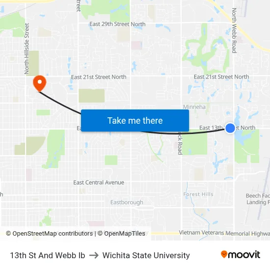 13th St And Webb Ib to Wichita State University map