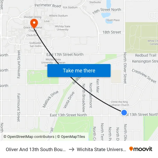 Oliver And 13th South Bound to Wichita State University map