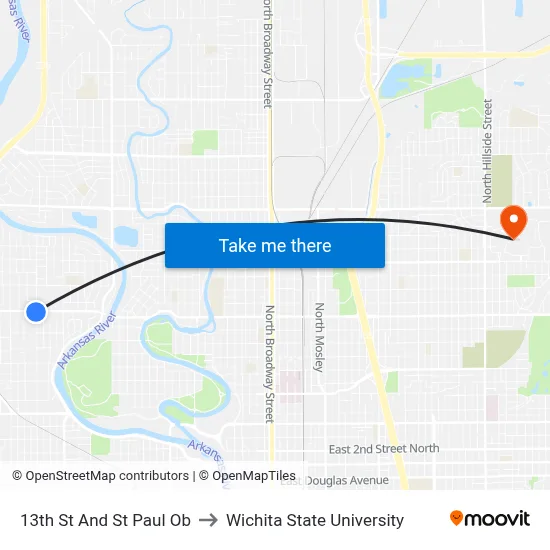 13th St And St Paul Ob to Wichita State University map