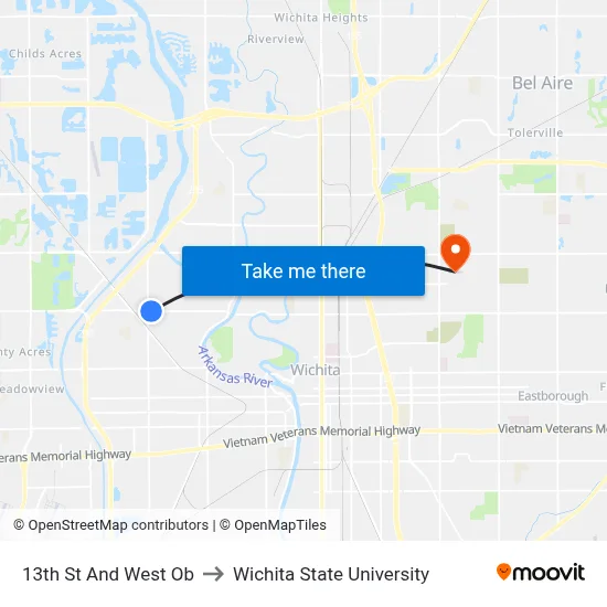13th St And West Ob to Wichita State University map
