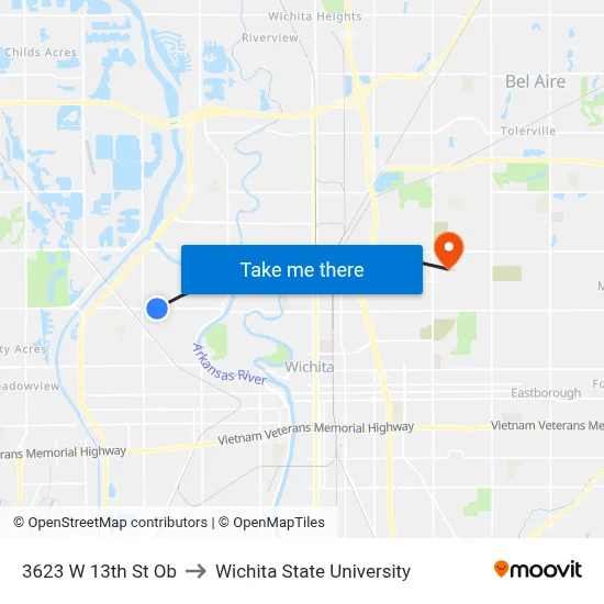 3623 W 13th St Ob to Wichita State University map