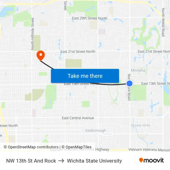 NW 13th St And Rock to Wichita State University map