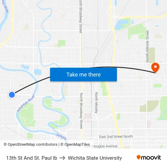 13th St And St. Paul Ib to Wichita State University map
