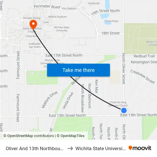 Oliver And 13th Northbound to Wichita State University map