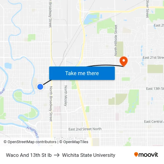 Waco And 13th St Ib to Wichita State University map