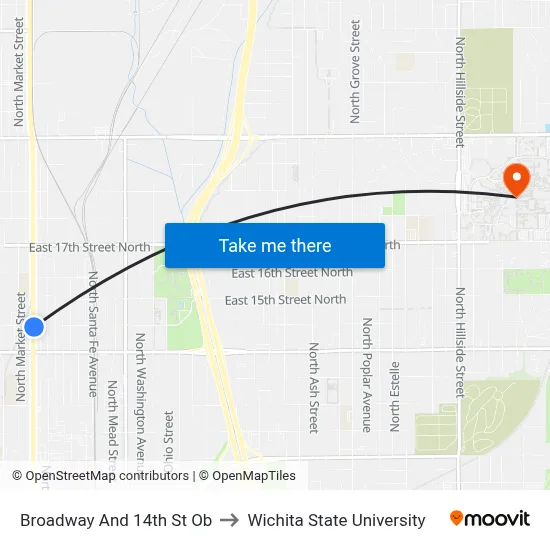 Broadway And 14th St Ob to Wichita State University map