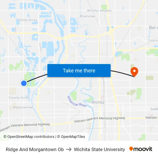 Ridge And Morgantown Ob to Wichita State University map