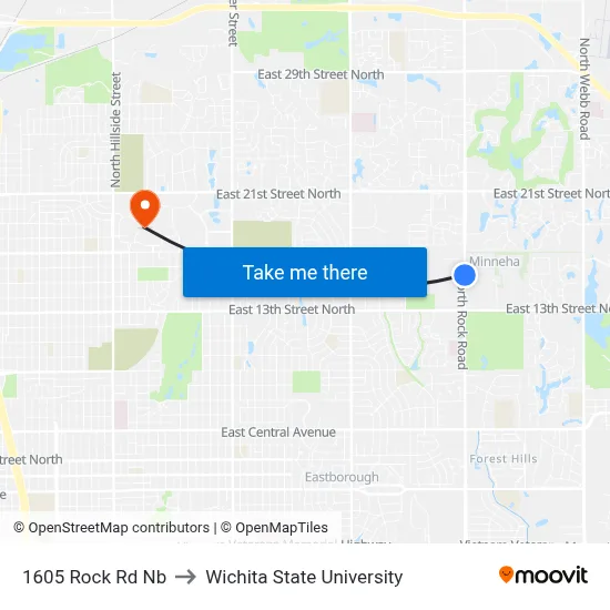 1605 Rock Rd Nb to Wichita State University map