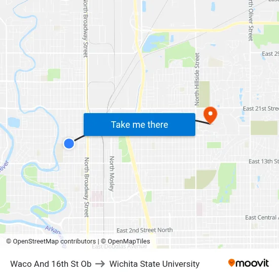 Waco And 16th St Ob to Wichita State University map