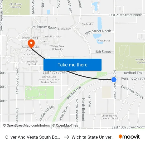 Oliver And Vesta South Bound to Wichita State University map