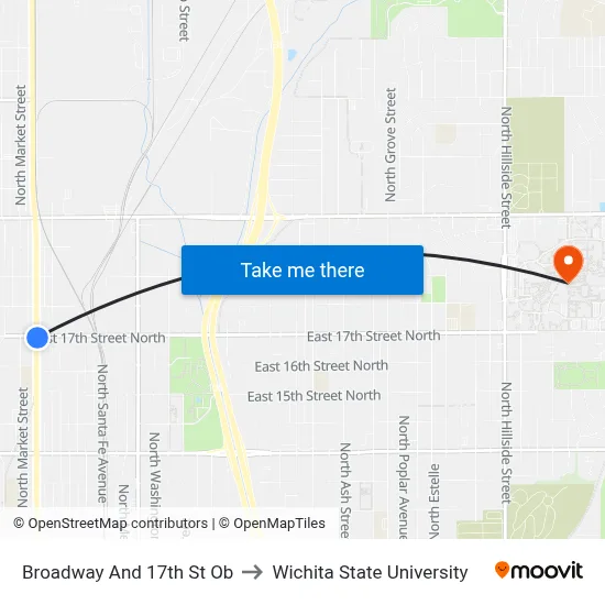Broadway And 17th St Ob to Wichita State University map