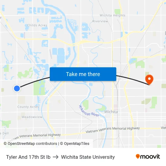 Tyler And 17th St Ib to Wichita State University map