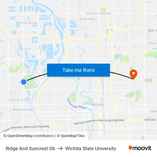 Ridge And Suncrest Ob to Wichita State University map