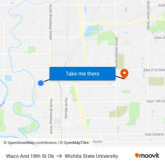 Waco And 18th St Ob to Wichita State University map