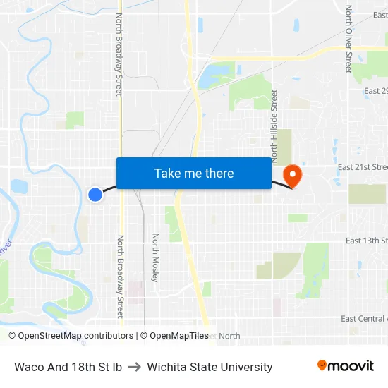 Waco And 18th St Ib to Wichita State University map
