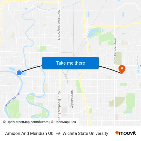 Amidon And Meridian Ob to Wichita State University map