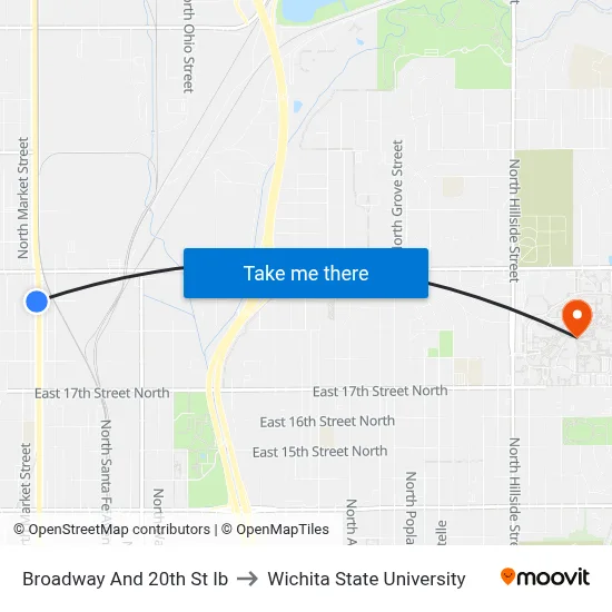 Broadway And 20th St Ib to Wichita State University map