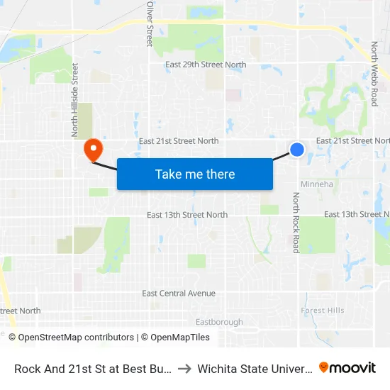 Rock And 21st St at Best Buy Sb to Wichita State University map