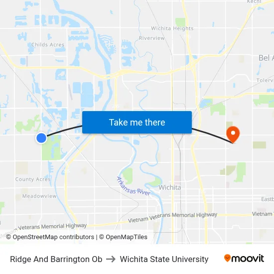 Ridge And Barrington Ob to Wichita State University map
