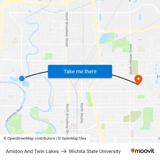 Amidon And Twin Lakes to Wichita State University map