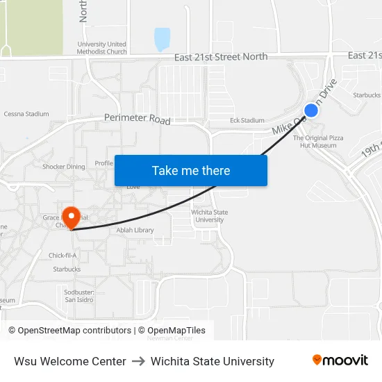 Wsu Welcome Center to Wichita State University map