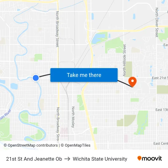 21st St And Jeanette Ob to Wichita State University map