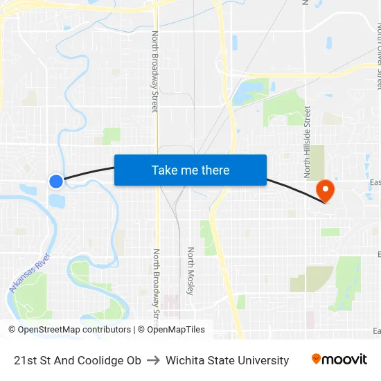 21st St And Coolidge Ob to Wichita State University map