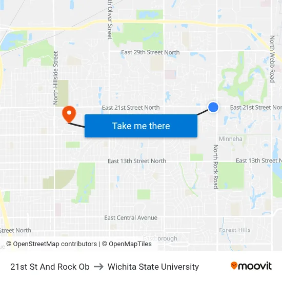 21st St And Rock Ob to Wichita State University map