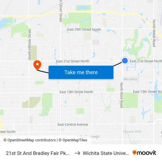 21st St And Bradley Fair Pkwy Ob to Wichita State University map