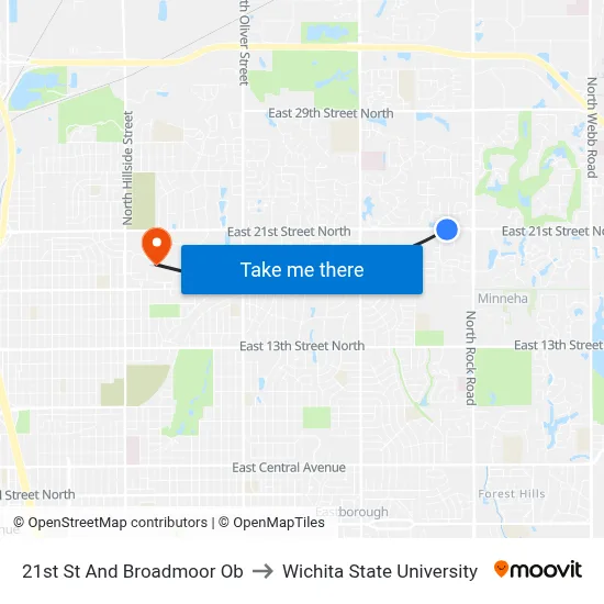 21st St And Broadmoor Ob to Wichita State University map