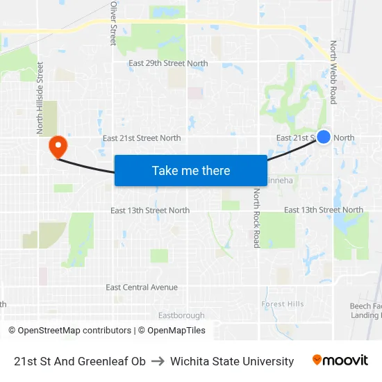 21st St And Greenleaf Ob to Wichita State University map