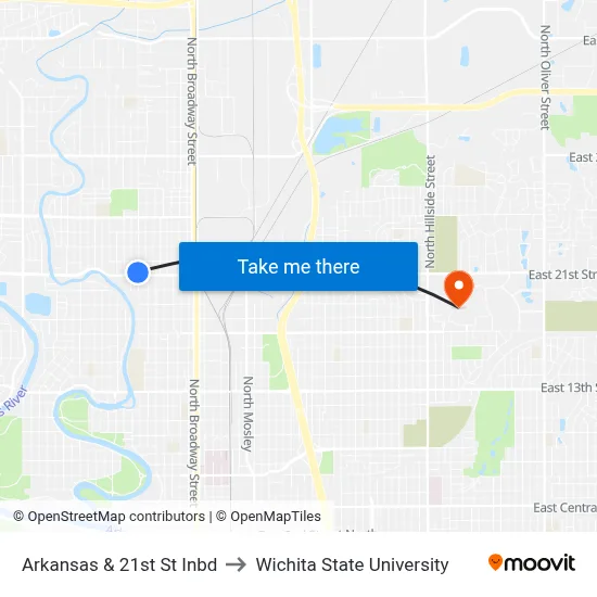 Arkansas & 21st St Inbd to Wichita State University map