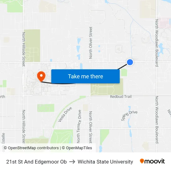 21st St And Edgemoor Ob to Wichita State University map