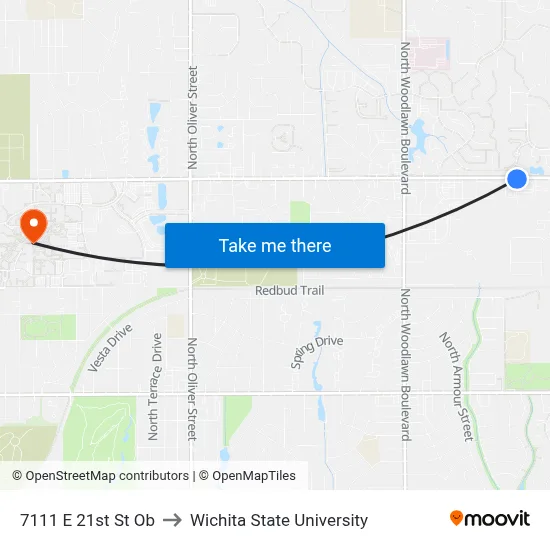 7111 E 21st St Ob to Wichita State University map