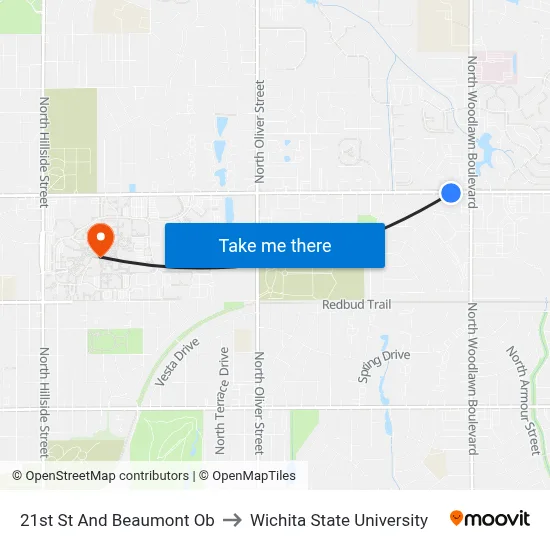 21st St And Beaumont Ob to Wichita State University map
