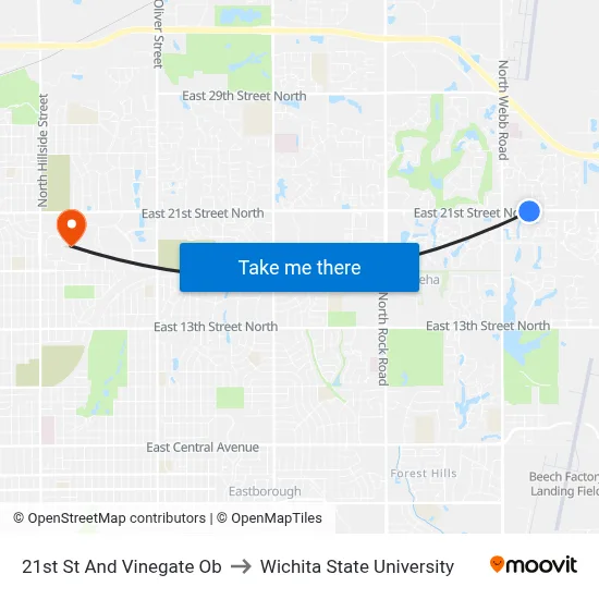21st St And Vinegate Ob to Wichita State University map