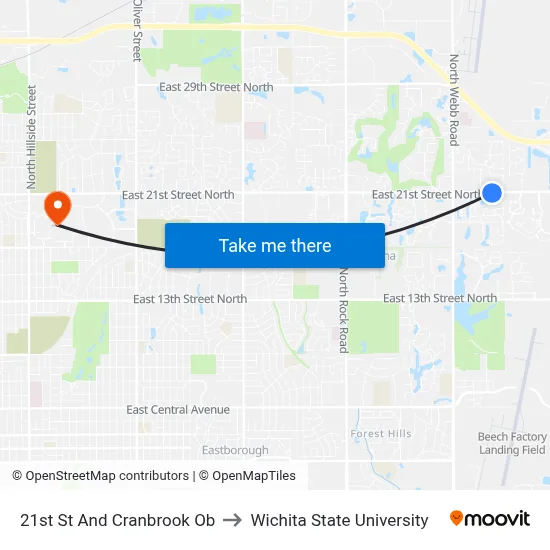 21st St And Cranbrook Ob to Wichita State University map