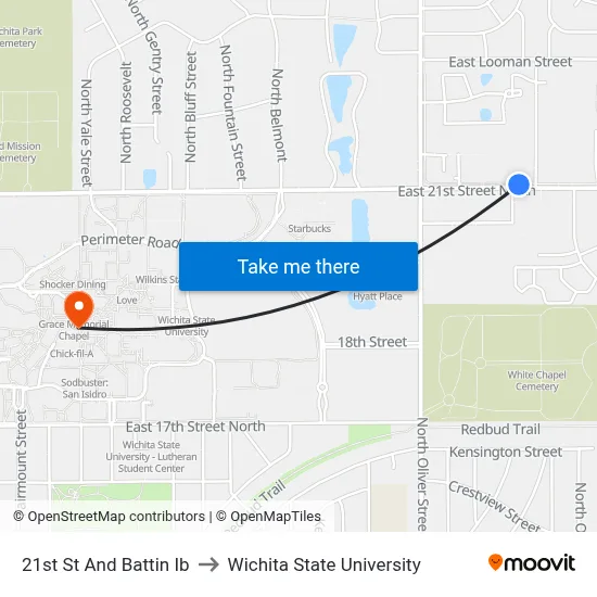 21st St And Battin Ib to Wichita State University map