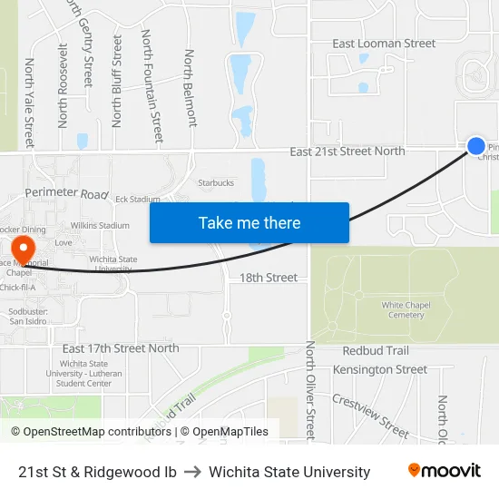 21st St & Ridgewood Ib to Wichita State University map
