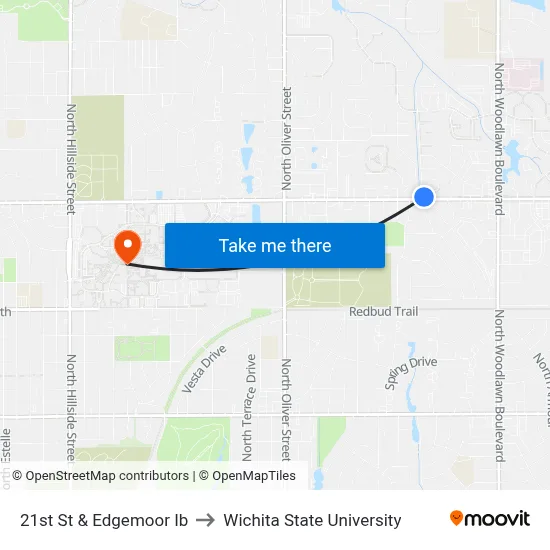 21st St & Edgemoor Ib to Wichita State University map