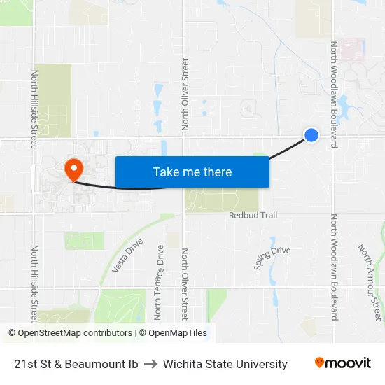 21st St & Beaumount  Ib to Wichita State University map