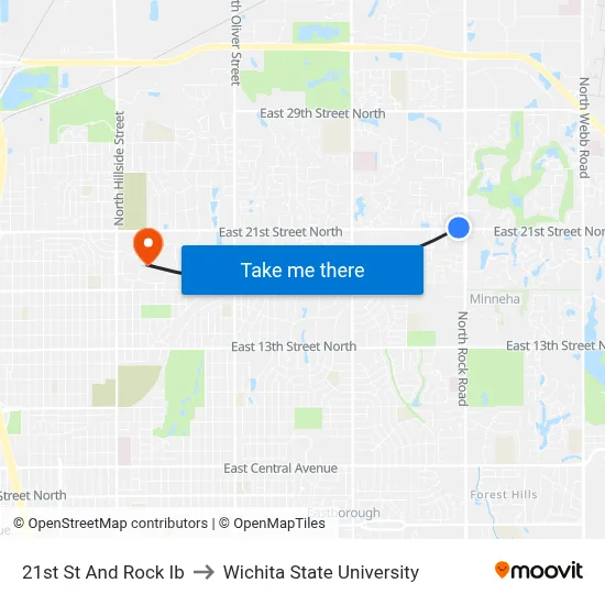 21st St And Rock Ib to Wichita State University map