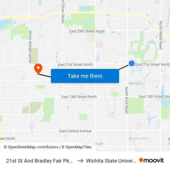 21st St And Bradley Fair Pkwy Ib to Wichita State University map