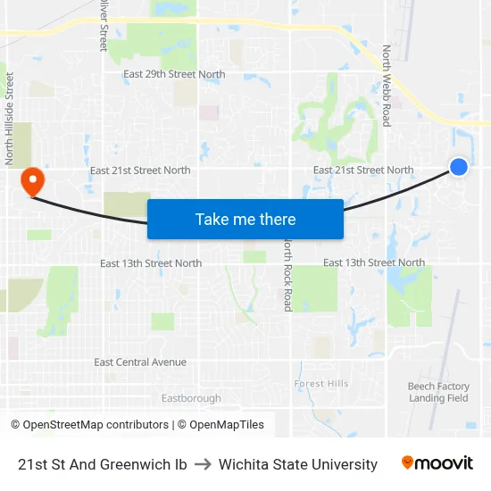 21st St And Greenwich Ib to Wichita State University map