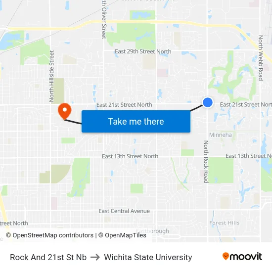 Rock And 21st St Nb to Wichita State University map
