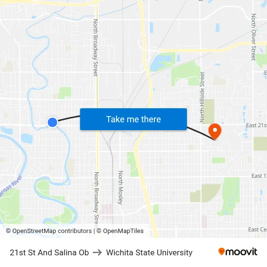 21st St And Salina Ob to Wichita State University map