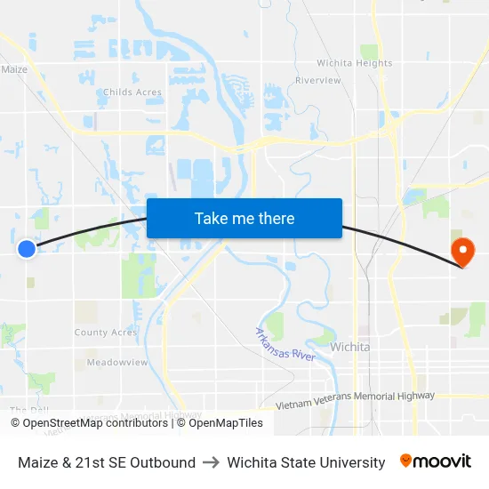 Maize & 21st SE Outbound to Wichita State University map