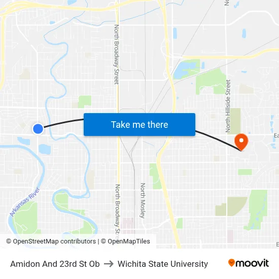 Amidon And 23rd St Ob to Wichita State University map
