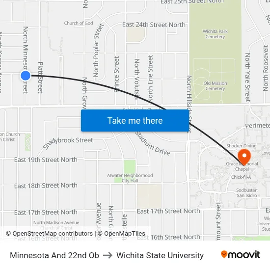 Minnesota And 22nd Ob to Wichita State University map