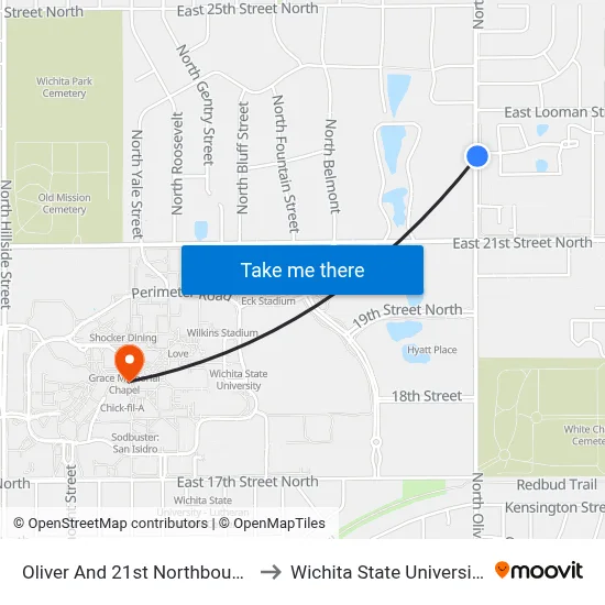 Oliver And 21st Northbound to Wichita State University map